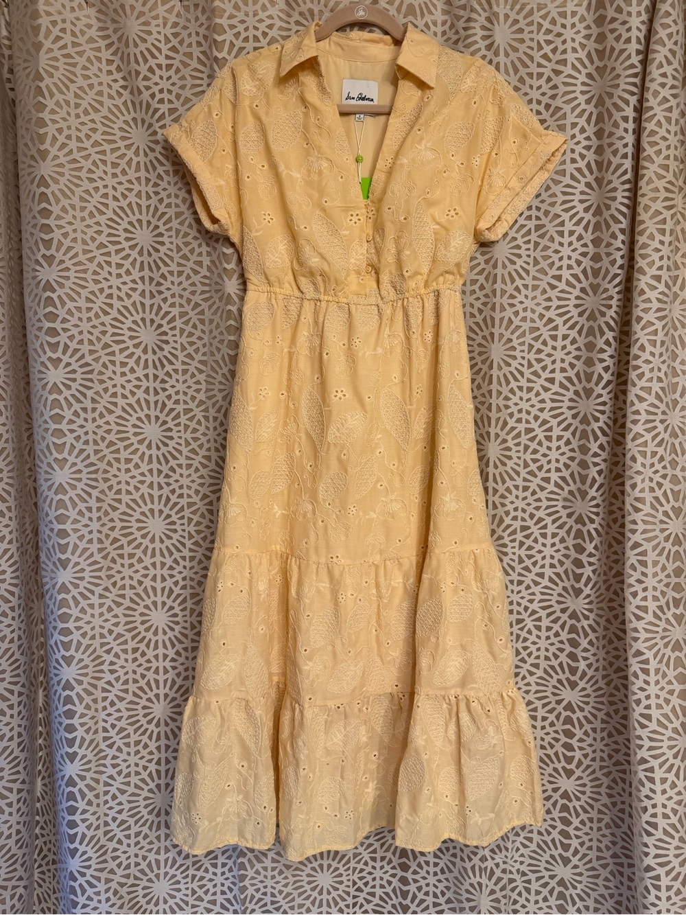 Sam Edelman Butter Yellow Eyelet Midi Dress - Picture 1 of 10